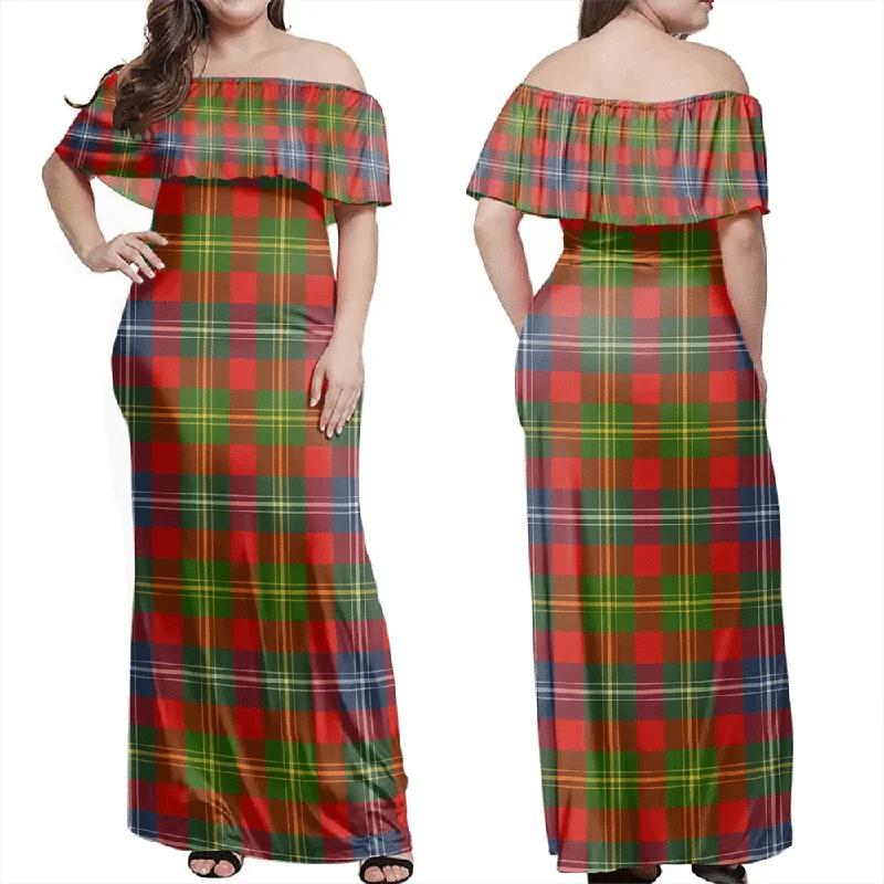 Forrester Tartan Off Shoulder Long Dress Tunics Chic elegant