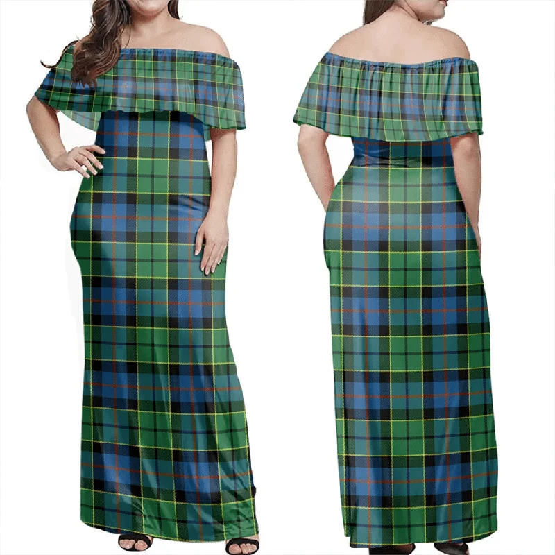 Forsyth Ancient Tartan Off Shoulder Long Dress Tunics Sophisticated sleek