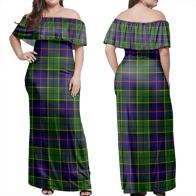 Forsyth Modern Tartan Off Shoulder Long Dress Tunics Luxurious high-end
