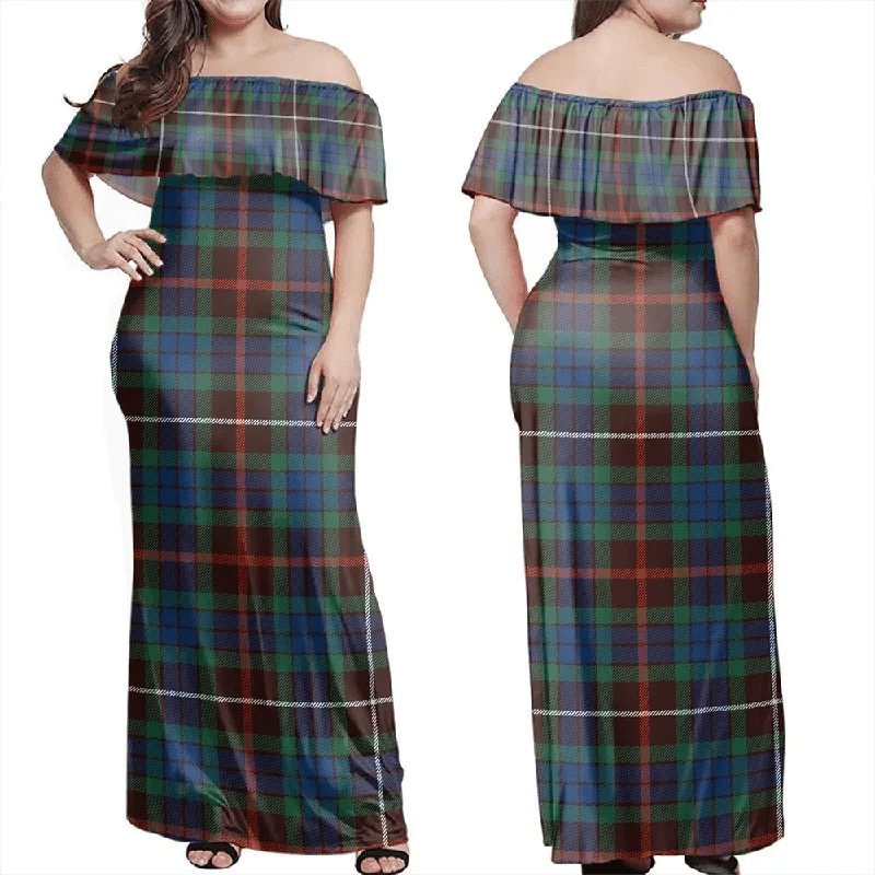 Fraser Hunting Ancient Tartan Off Shoulder Long Dress Tunics Versatile all-occasion