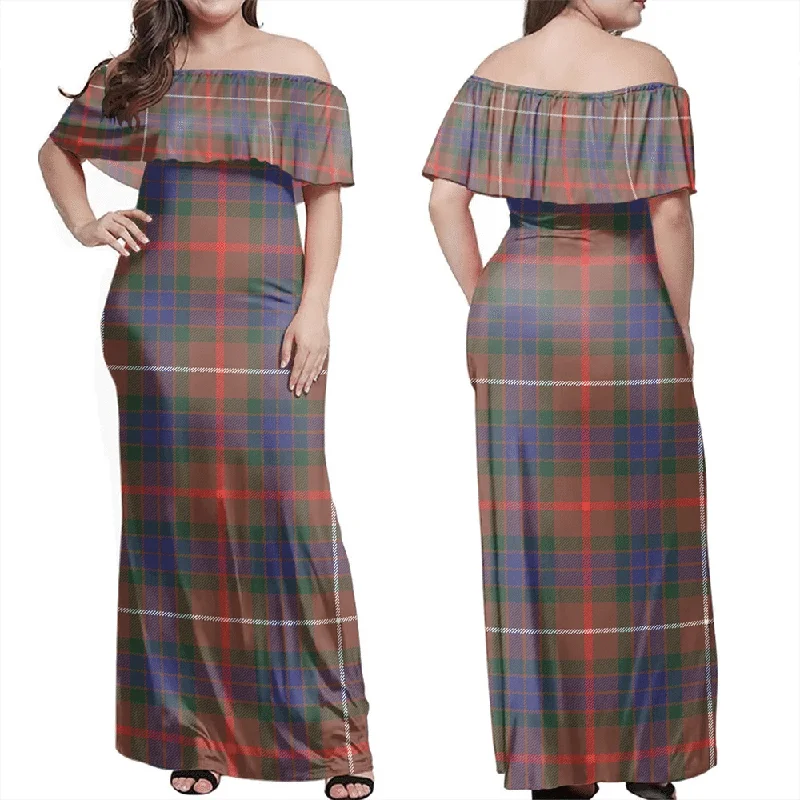 Fraser Hunting Modern Tartan Off Shoulder Long Dress Tunics Trendy modern