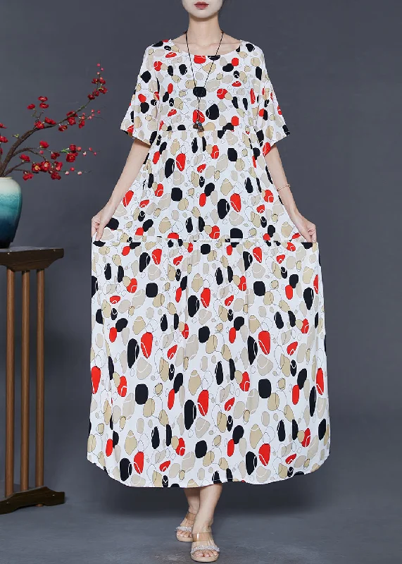 French Apricot Oversized Print Cotton Long Dress Summer Tunics Bestseller popular