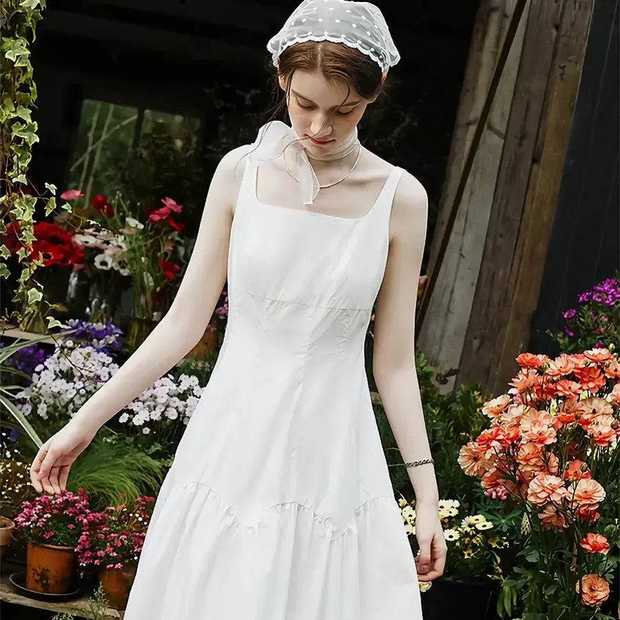 French White Suspender Long Dress Tunics Gym athletic