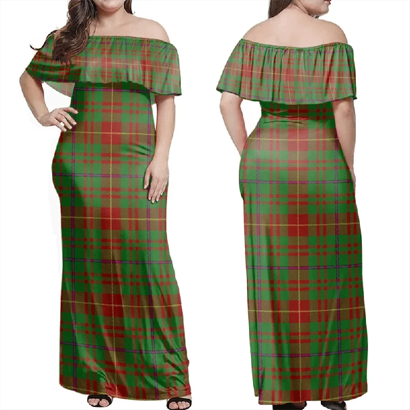 Fulton Tartan Off Shoulder Long Dress Floral Print girly