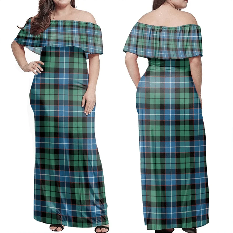 Galbraith Ancient Tartan Off Shoulder Long Dress Maxi Flowy Bohemian