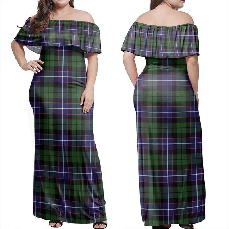 Galbraith Modern Tartan Off Shoulder Long Dress Pencil Office Professional