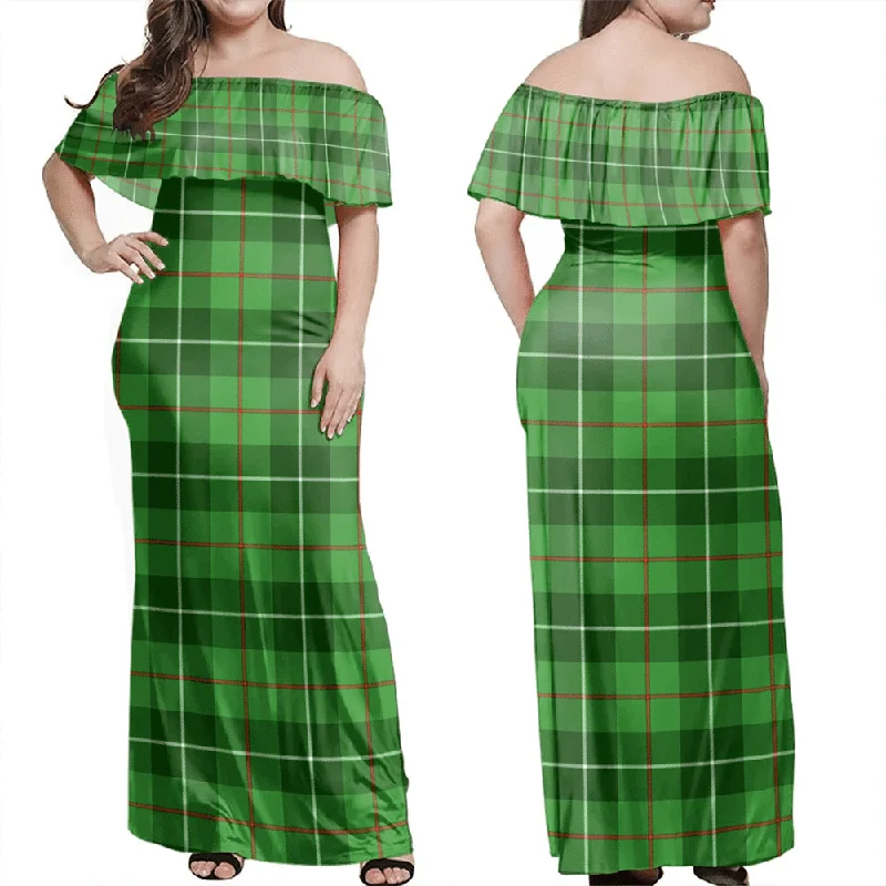 Galloway District Tartan Off Shoulder Long Dress A-Line Day Work