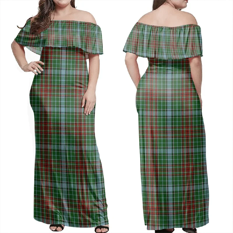 Gayre Tartan Off Shoulder Long Dress Off-the-shoulder Chic Trendy