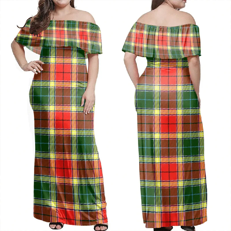 Gibbs Tartan Off Shoulder Long Dress Boat Neckline Classic