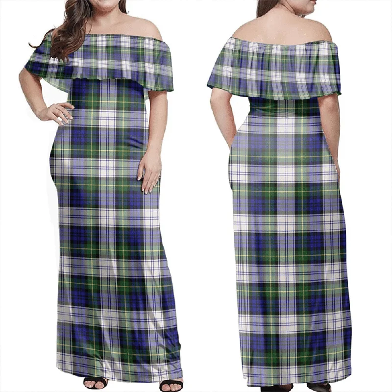 Gordon Dress Modern Tartan Off Shoulder Long Dress Turtleneck Warm Winter