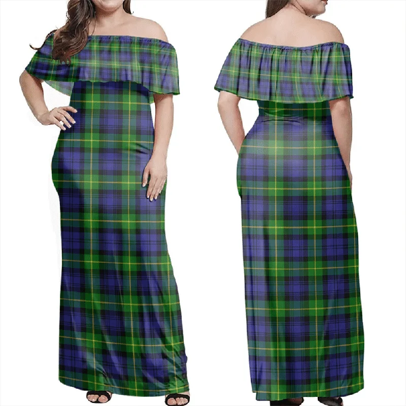 Gordon Modern Tartan Off Shoulder Long Dress Tunic Top Casual