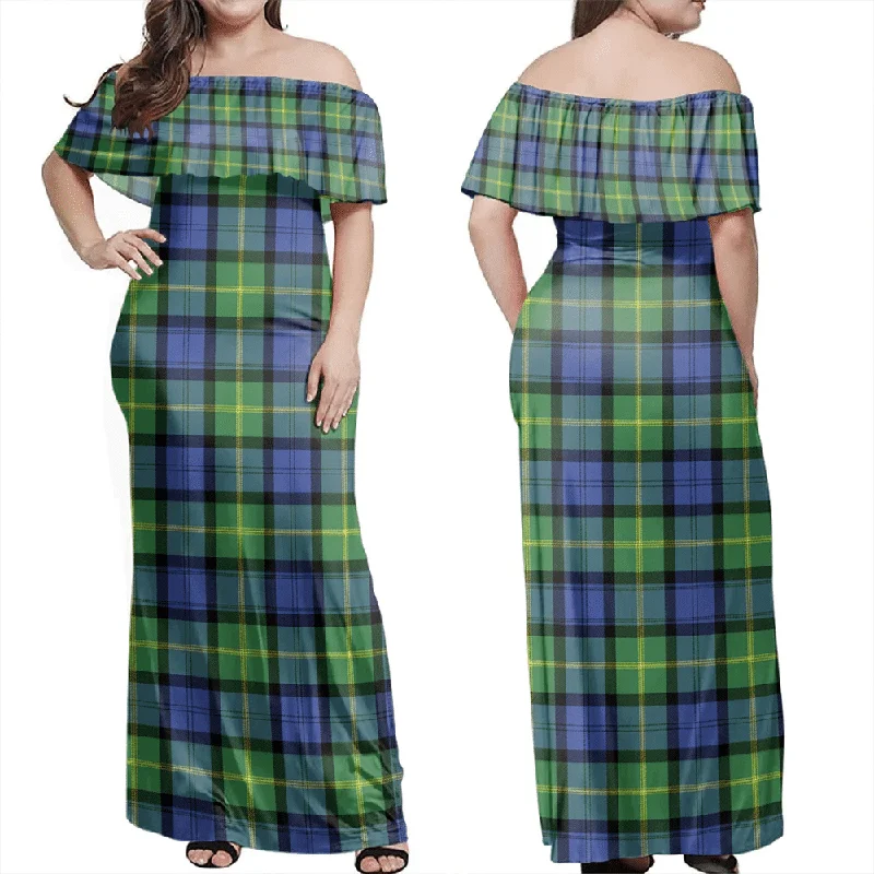 Gordon Old Ancient Tartan Off Shoulder Long Dress Tunics Short Trendy
