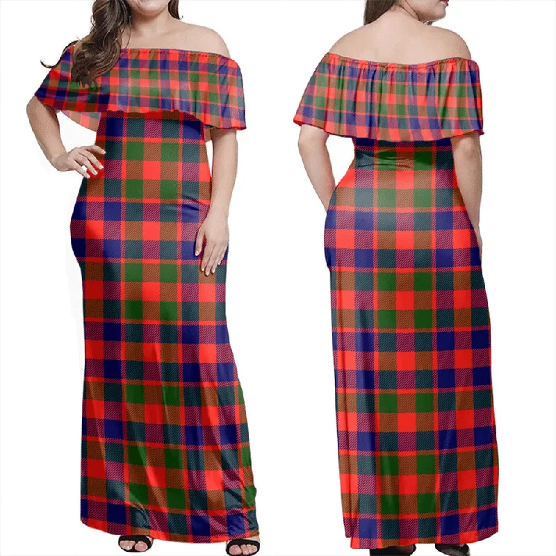 Gow Modern Tartan Off Shoulder Long Dress Tunics Solid Classic