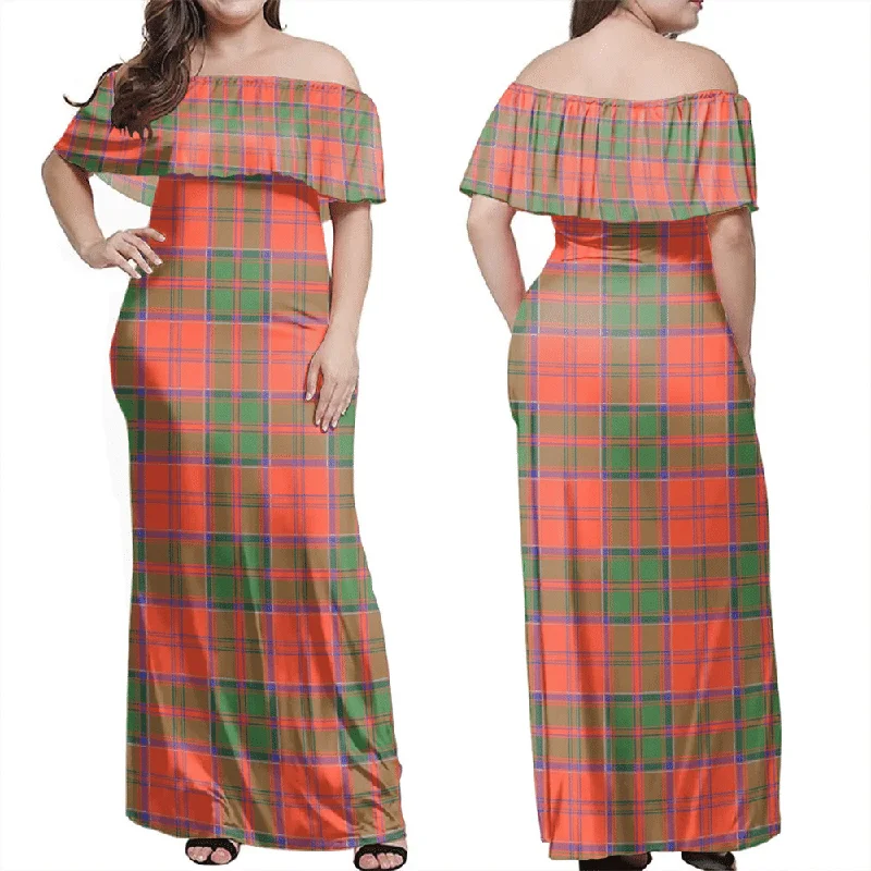 Grant Ancient Tartan Off Shoulder Long Dress Tunics Canvas sturdy