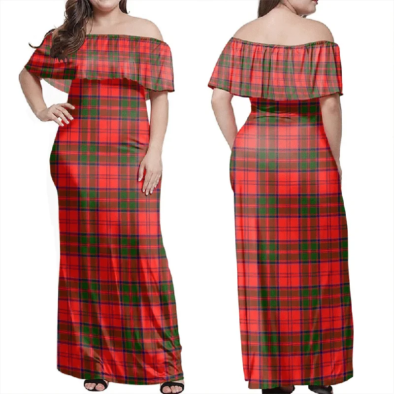Grant Modern Tartan Off Shoulder Long Dress Tunics Denim casual
