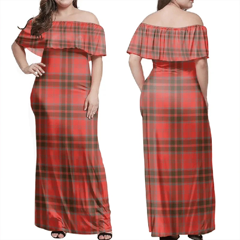 Grant Weathered Tartan Off Shoulder Long Dress Tunics Chinos classic