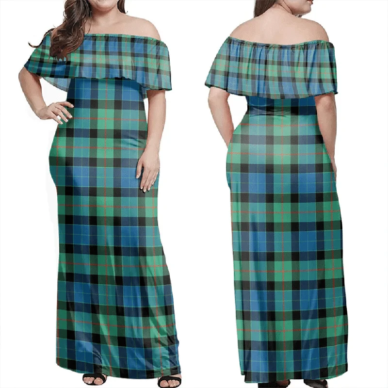 Gunn Ancient Tartan Off Shoulder Long Dress Tunics Running lightweight