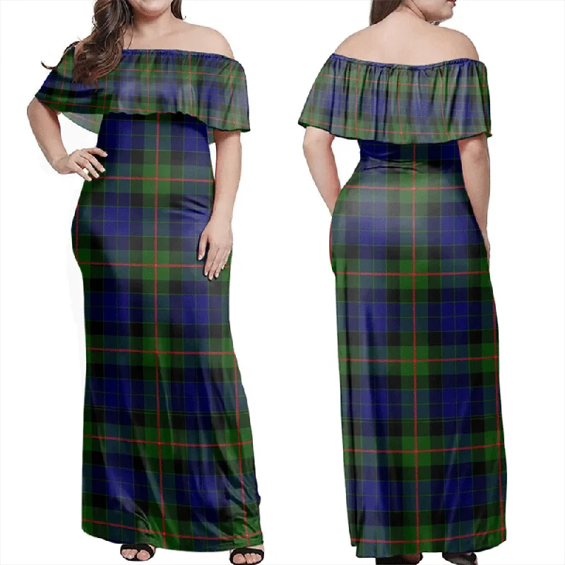 Gunn Modern Tartan Off Shoulder Long Dress Tunics Travel practical