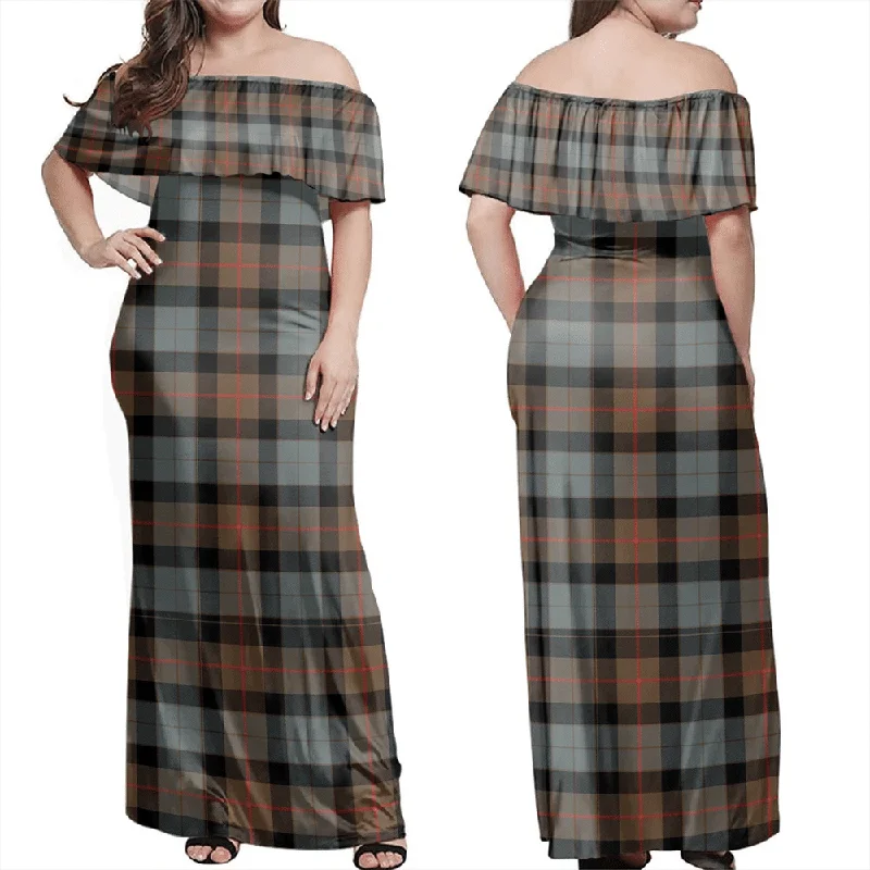 Gunn Weathered Tartan Off Shoulder Long Dress Tunics Office stylish