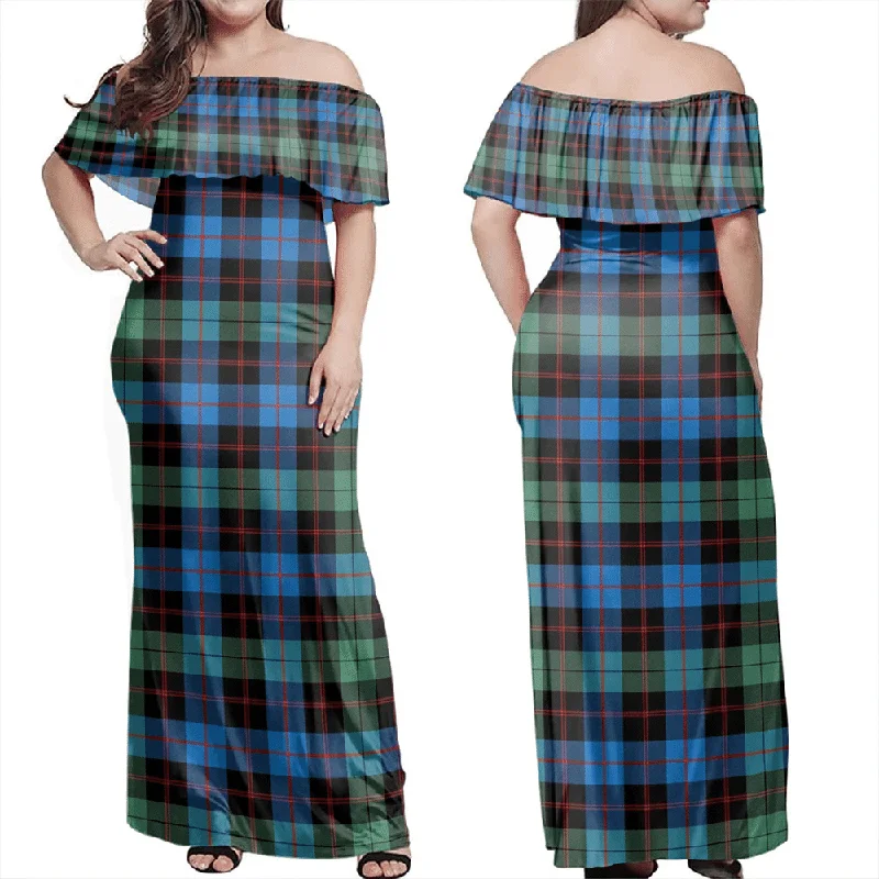 Guthrie Ancient Tartan Off Shoulder Long Dress Tunics Party sparkling