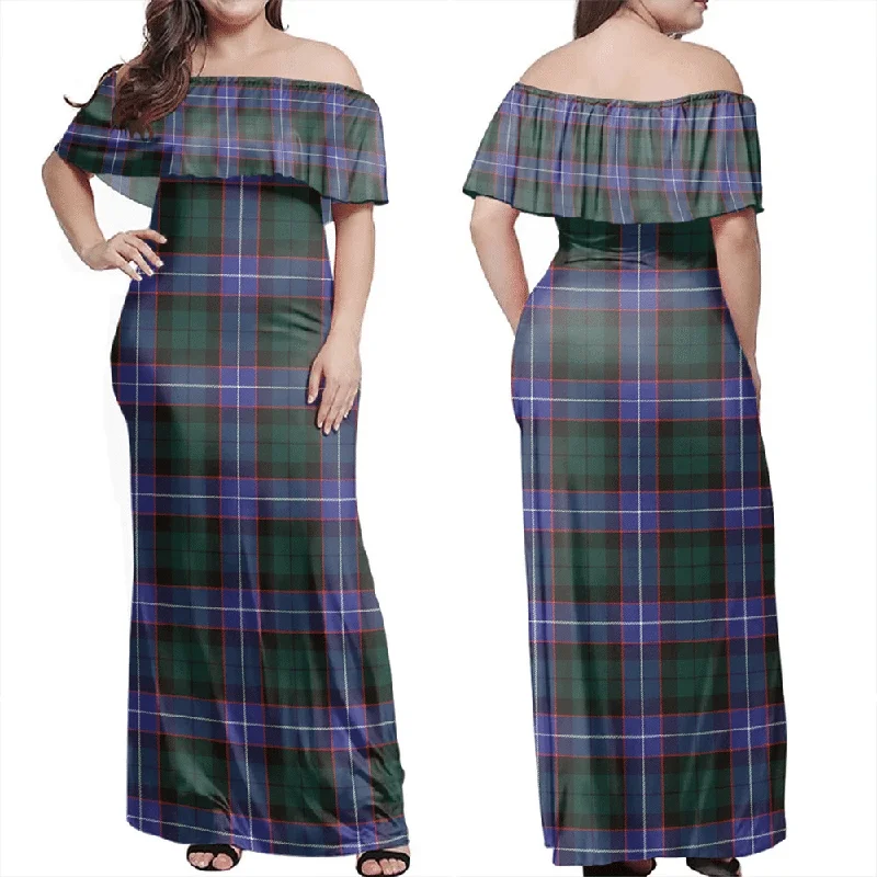 Guthrie Modern Tartan Off Shoulder Long Dress Tunics Bridal satin