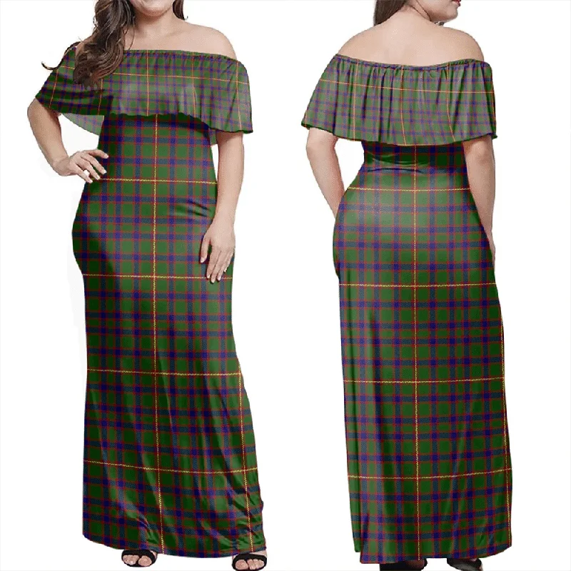 Hall Tartan Off Shoulder Long Dress Tunics Seasonal trendy