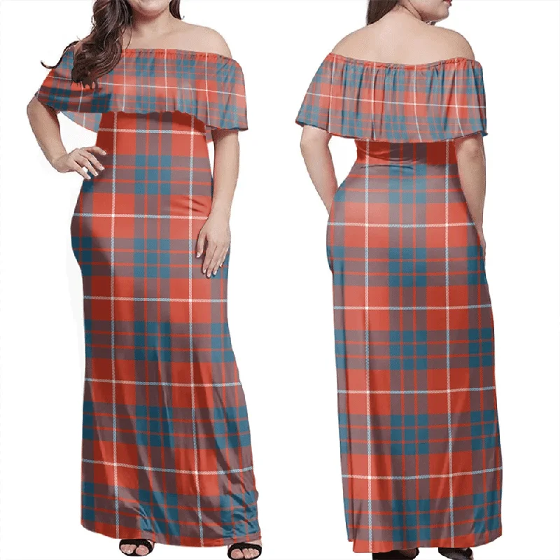 Hamilton Ancient Tartan Off Shoulder Long Dress Tunics Spring floral