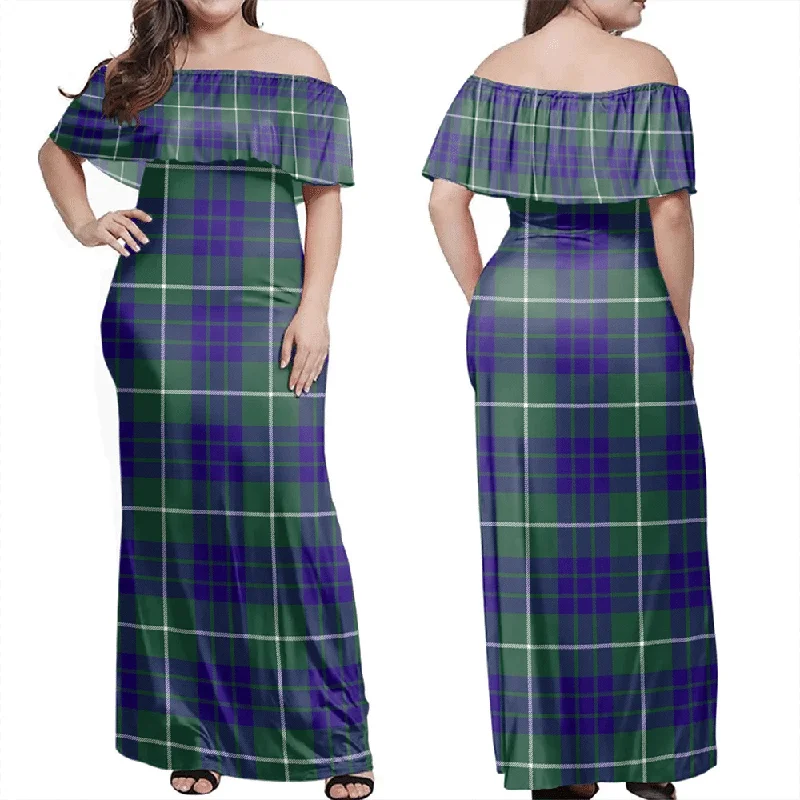 Hamilton Hunting Modern Tartan Off Shoulder Long Dress Tunics Modern contemporary