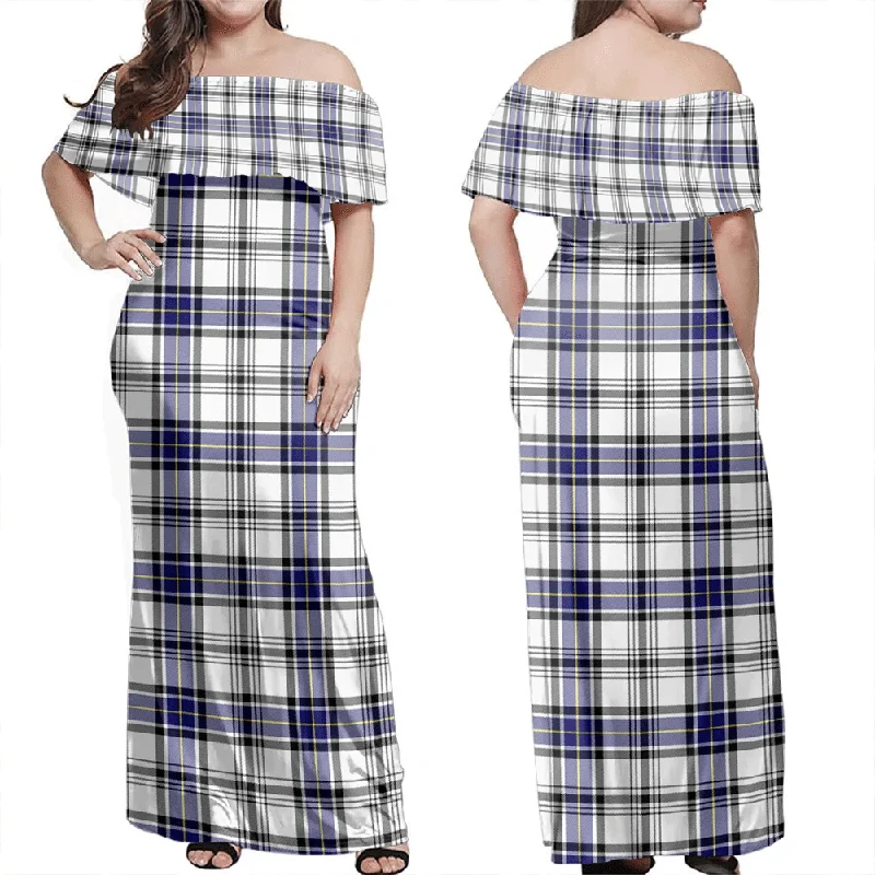 Hannay Modern Tartan Off Shoulder Long Dress Tunics Brand named