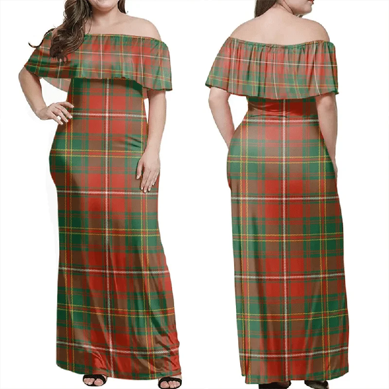 Hay Ancient Tartan Off Shoulder Long Dress Tunics Handmade artisanal