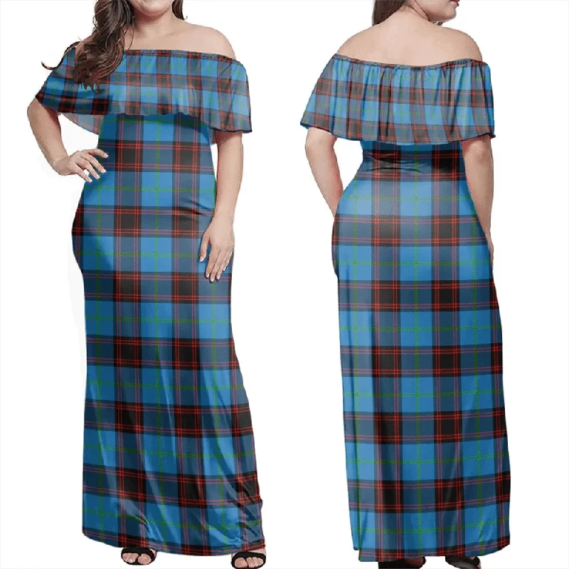 Home Ancient Tartan Off Shoulder Long Dress Tunics Top rated