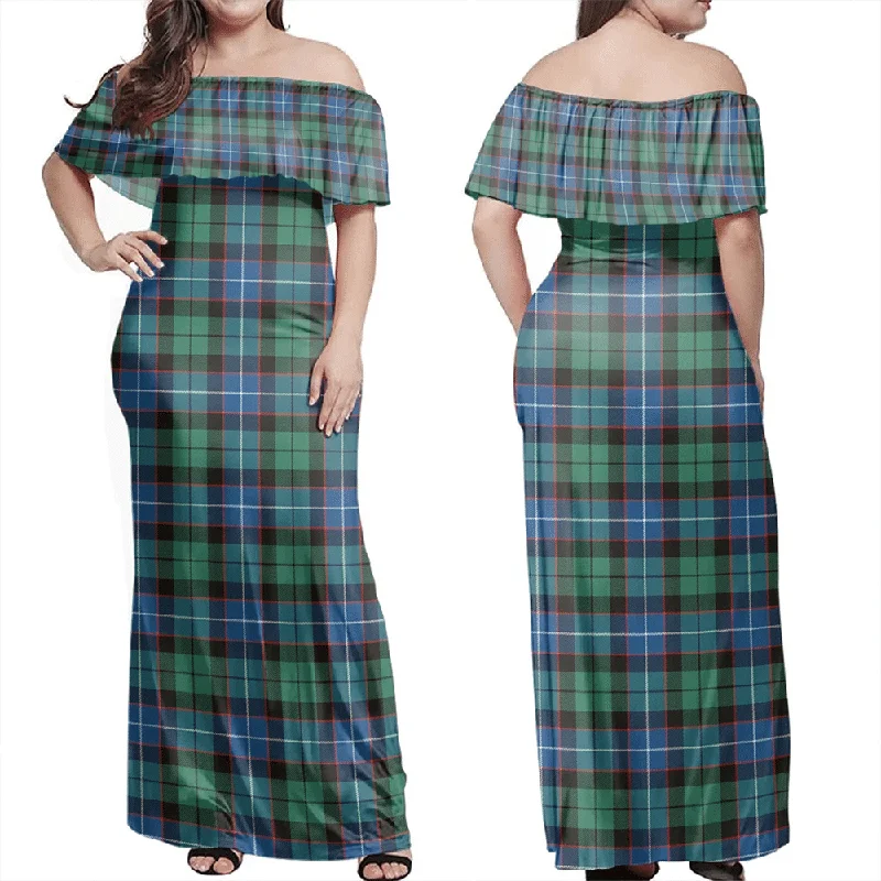 Hunter Ancient Tartan Off Shoulder Long Dress Tunics Favorite customer