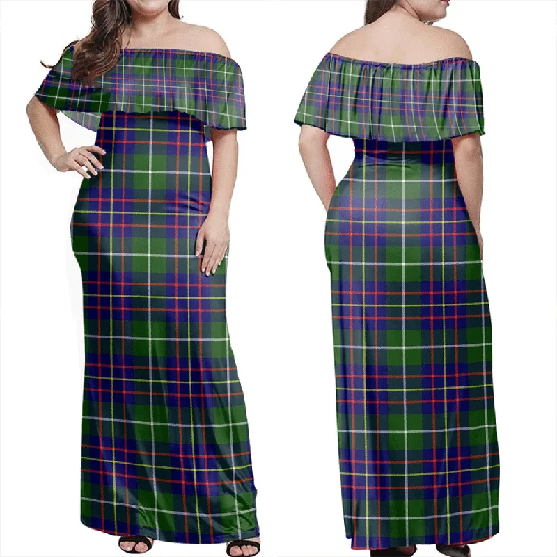 Inglis Modern Tartan Off Shoulder Long Dress Tunics Sophisticated sleek