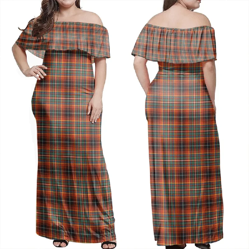 Innes Ancient Tartan Off Shoulder Long Dress Tunics Luxurious premium