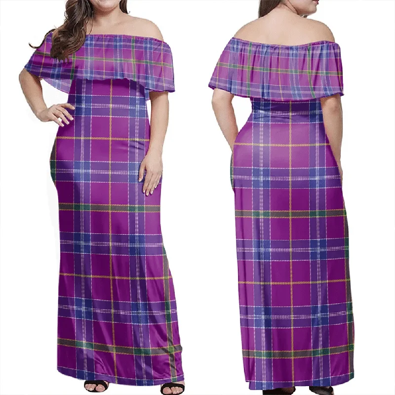 Jackson Tartan Off Shoulder Long Dress Tunics Chic elegant