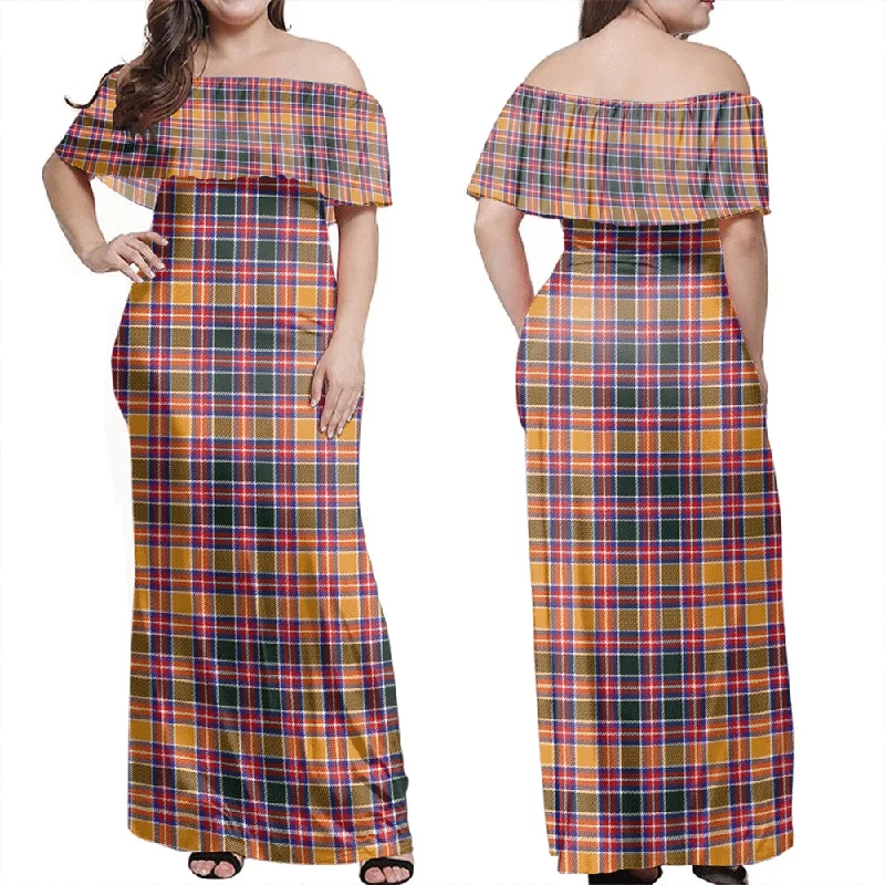 Jacobite Tartan Off Shoulder Long Dress Tunics Stylish modern