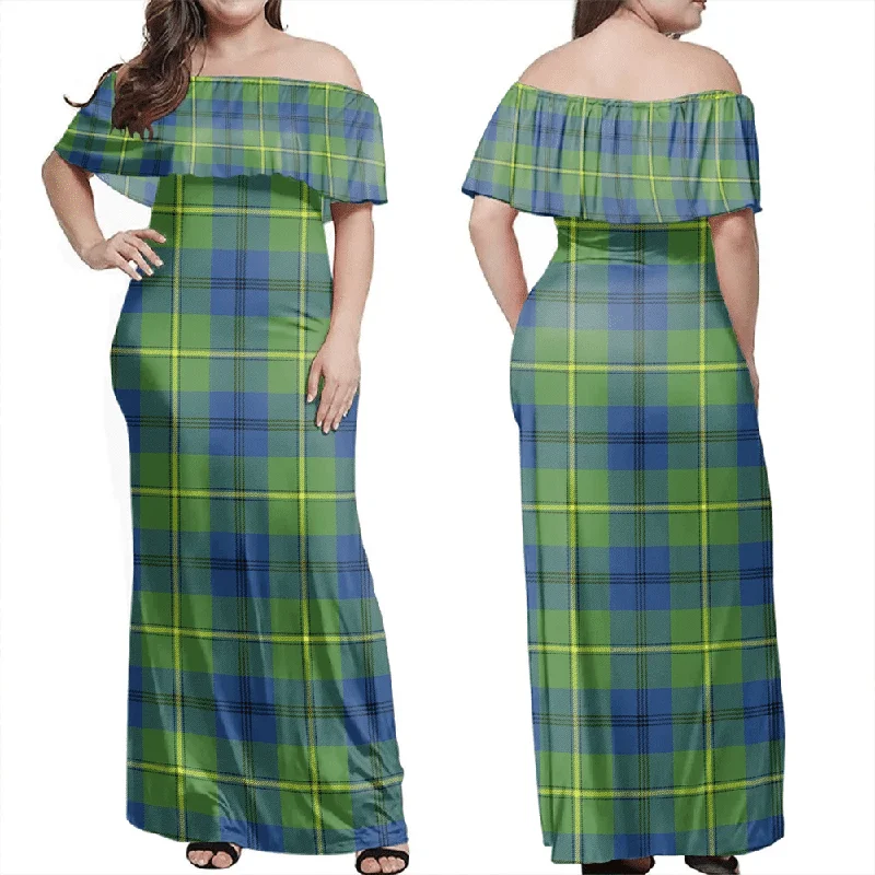 Johnston Ancient Tartan Off Shoulder Long Dress Tunics Practical easy-care