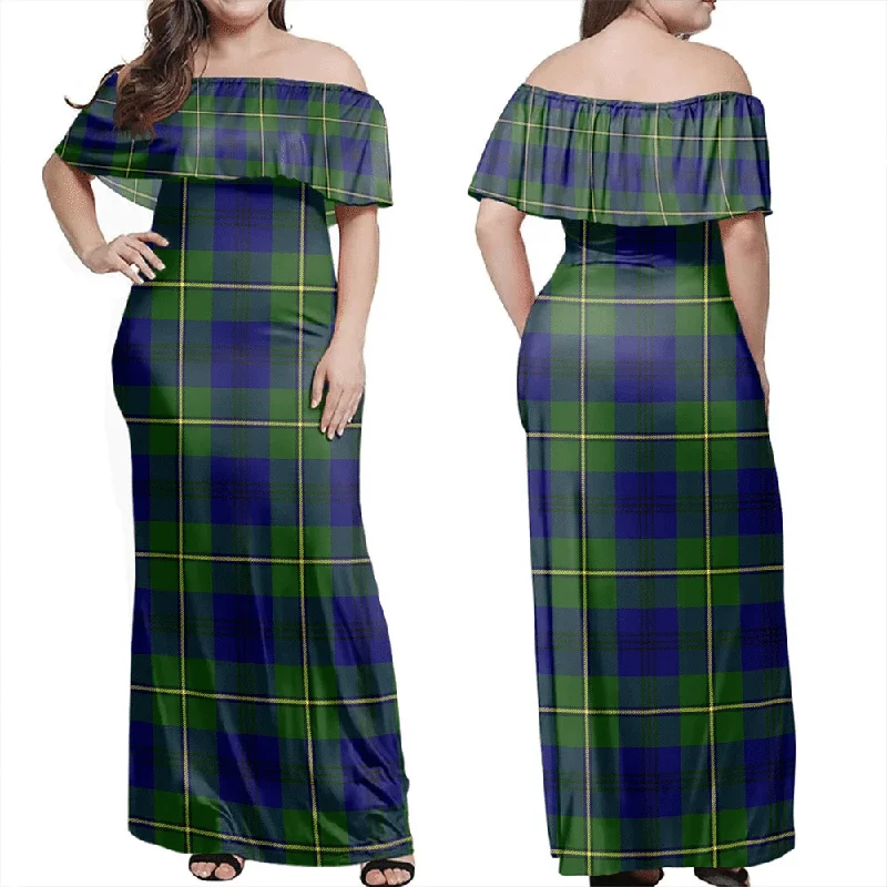 Johnston Modern Tartan Off Shoulder Long Dress Tunics Versatile all-occasion