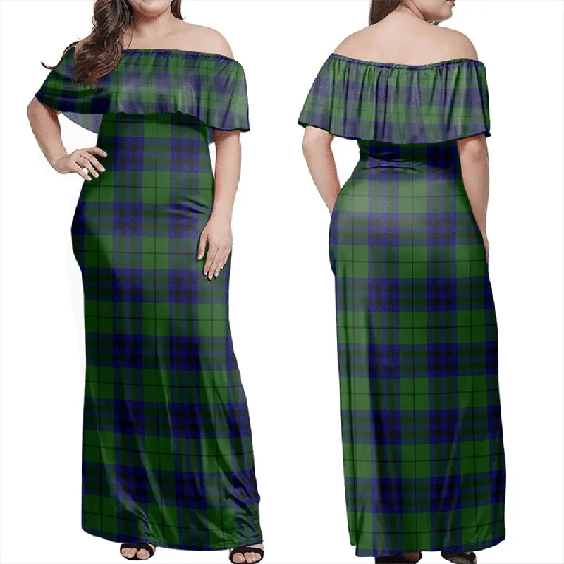 Keith Modern Tartan Off Shoulder Long Dress Tunics Trendy modern
