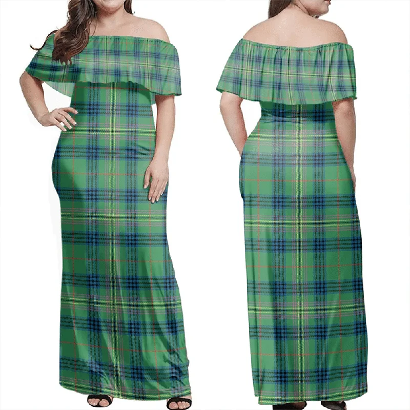 Kennedy Ancient Tartan Off Shoulder Long Dress Tunics Sophisticated sleek