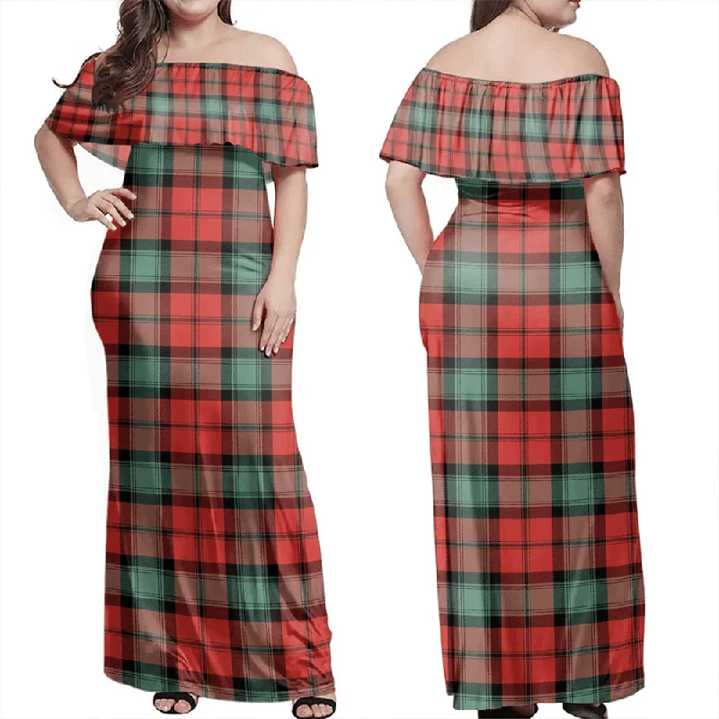 Kerr Ancient Tartan Off Shoulder Long Dress Casual Short Summer