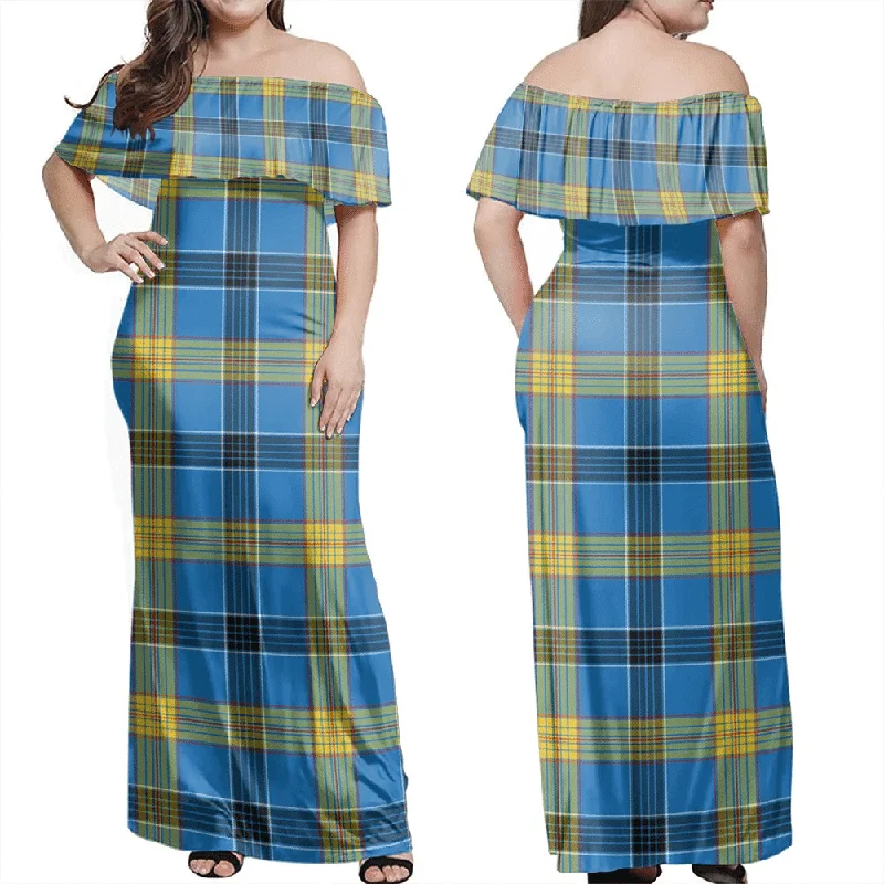 Laing Tartan Off Shoulder Long Dress A-Line Day Work