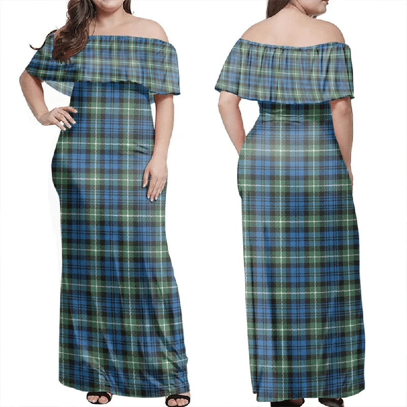 Lamont Ancient Tartan Off Shoulder Long Dress Shift Classic Vintage