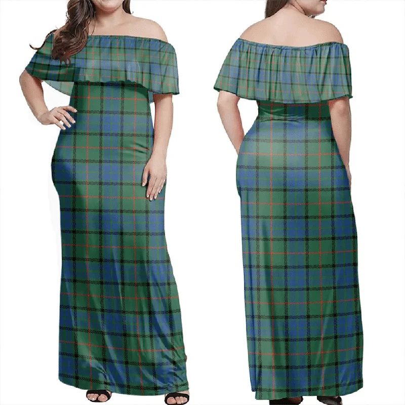 Lauder Tartan Off Shoulder Long Dress Off-the-shoulder Chic Trendy