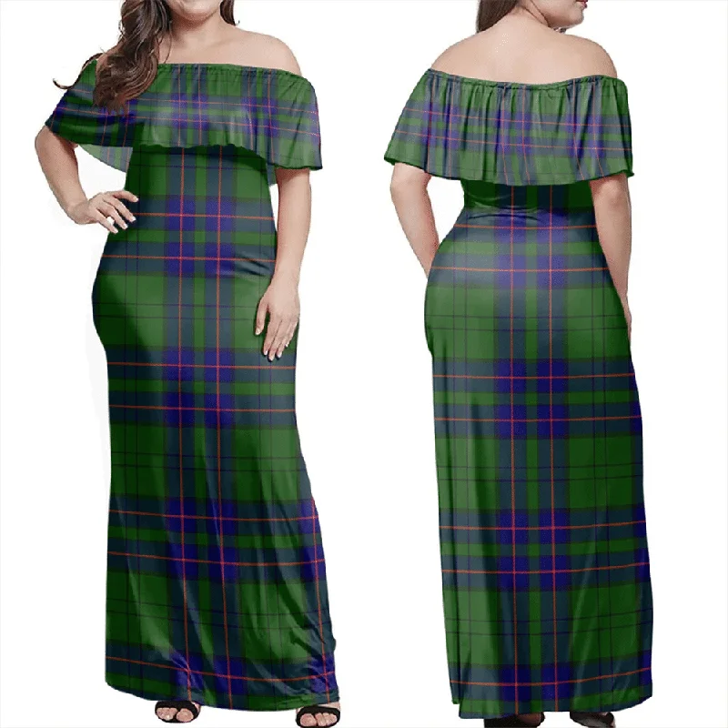 Lockhart Modern Tartan Off Shoulder Long Dress Tunics Short Trendy