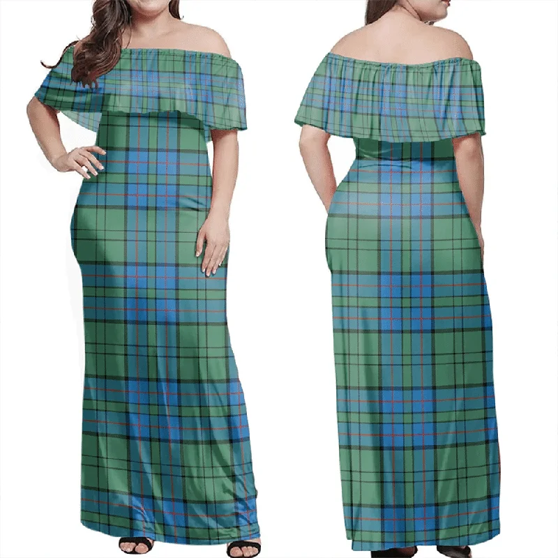 Lockhart Tartan Off Shoulder Long Dress Tunics Print Colorful