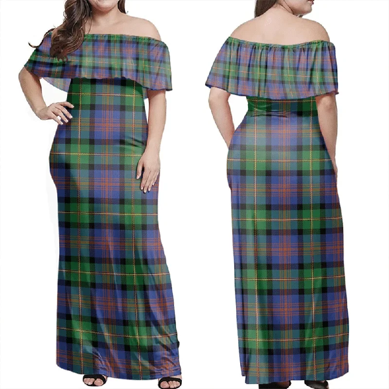Logan Ancient Tartan Off Shoulder Long Dress Tunics Solid Classic