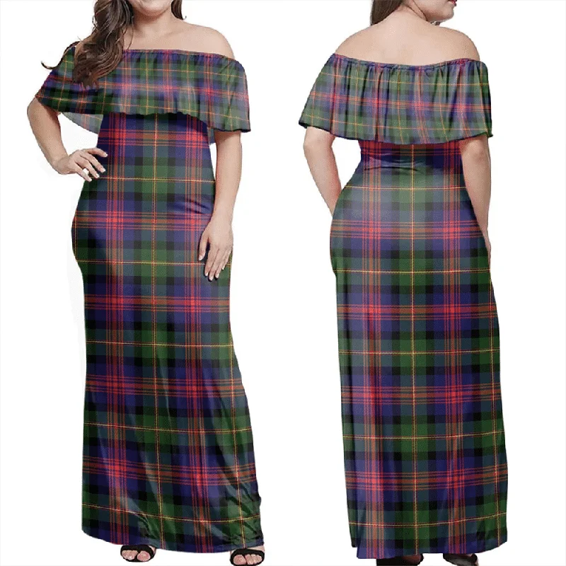 Logan Modern Tartan Off Shoulder Long Dress Tunics stripes playful