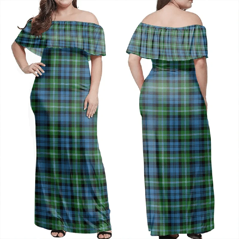 Lyon Tartan Off Shoulder Long Dress Tunics Mesh breathable