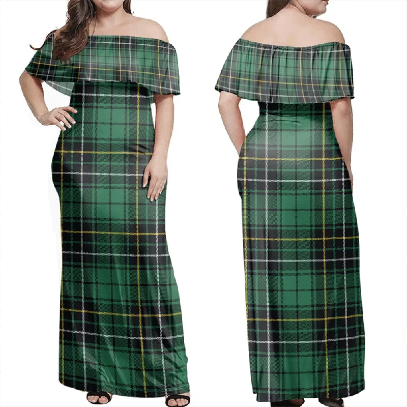 MacAlpine Ancient Tartan Off Shoulder Long Dress Tunics Velvet soft